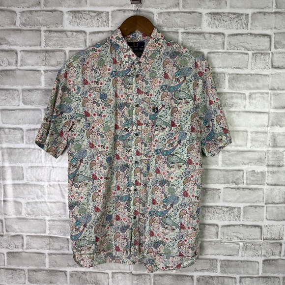 Fred Perry x Liberty Dull Colorful Paisley Designer Button Up Shirt Mens 40 MED - Picture 2 of 8